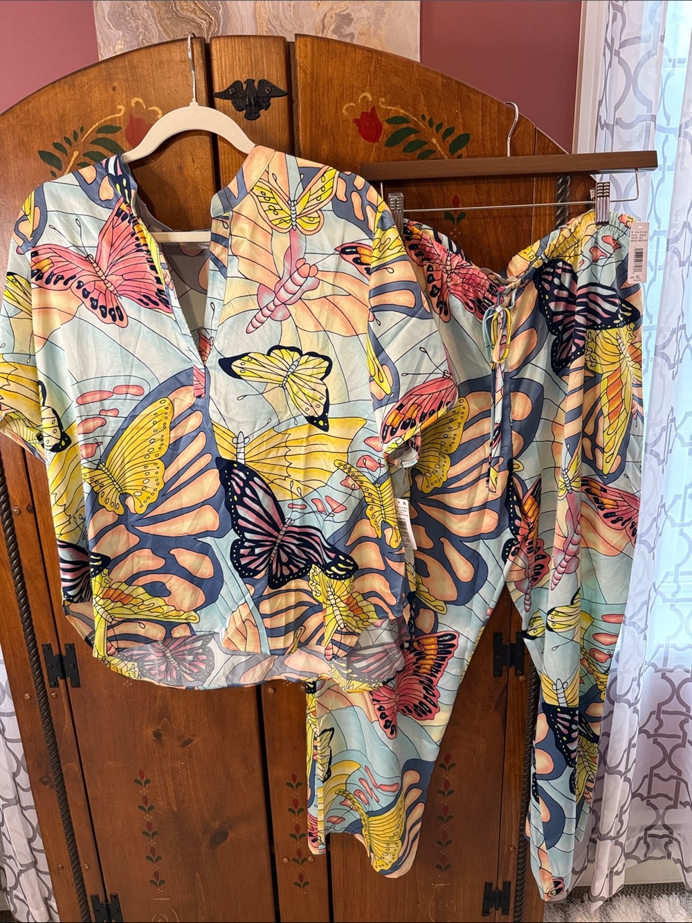 Natori Pastel Multi Butterfly Pajama Set - Yellow, Pink, Blue xl NWT $88 sku36
